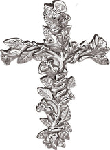 14K Gold Floral-Inspired Cross Pendant – 26.5x19.25mm - White Gold