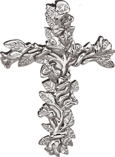 14K Gold Floral-Inspired Cross Pendant – 26.5x19.25mm - White Gold
