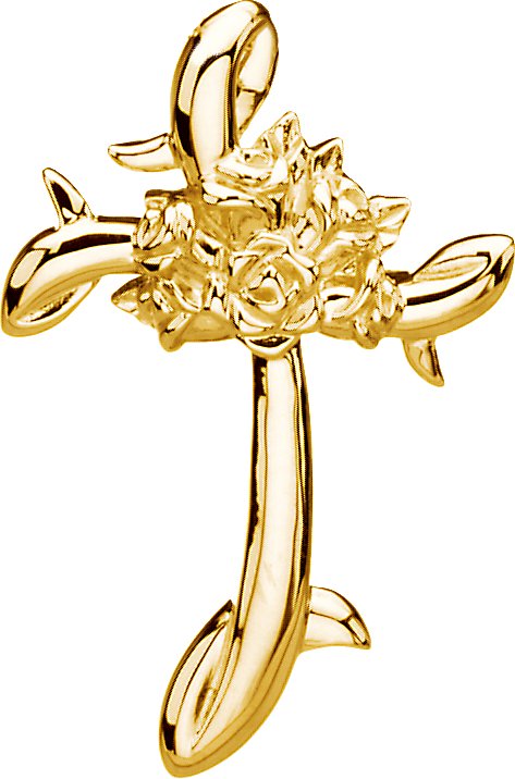 10K Gold Floral-Inspired Cross Pendant – 26.25x17mm