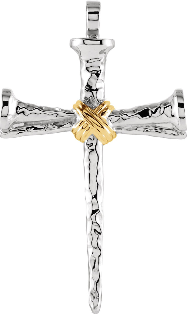 14K Gold Nail Cross Pendant - Two-Tone