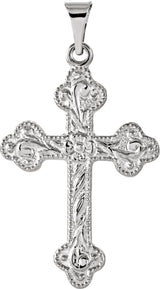 14K Gold Floral-Inspired Cross Pendant – 23.5x17mm - White Gold