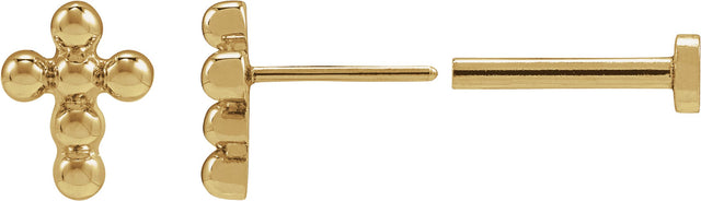 14K Gold Beaded Cross Stud Earring - Yellow Gold - view 2