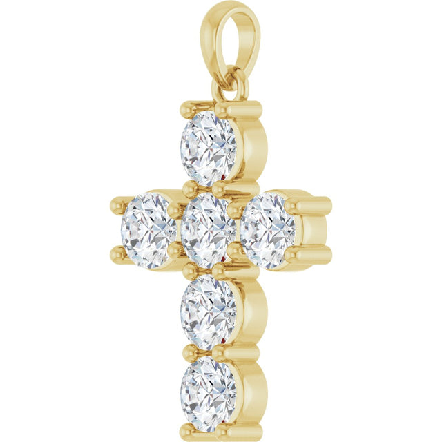 14K Gold Round Natural Diamond Accented Cross Necklace or Pendant – up to 1 1/2 CTW - Yellow Gold - view 8