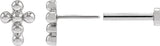 14K Gold Beaded Cross Stud Earring - White Gold - view 2