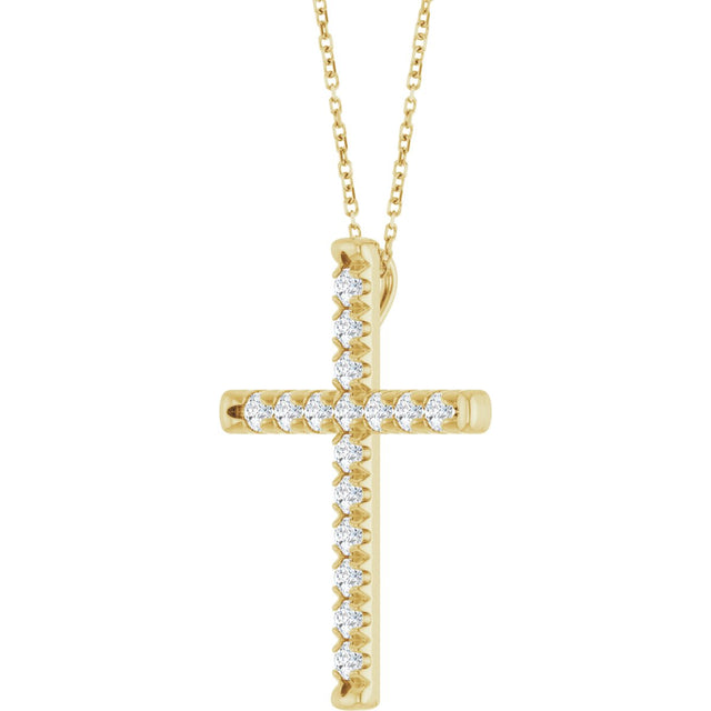 14K Gold Round Lab-Grown Diamond French-Set Cross Necklace or Pendant - Yellow Gold - view 8
