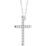 14K Gold Round Natural Diamond French-Set Cross Necklace or Pendant - White Gold - view 9