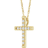 14K Gold Round Natural Diamond French-Set Cross Necklace or Pendant - Yellow Gold - view 8