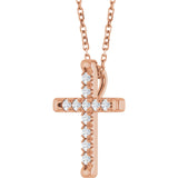 14K Gold Round Lab-Grown Diamond French-Set Cross Necklace or Pendant - Rose Gold - view 8