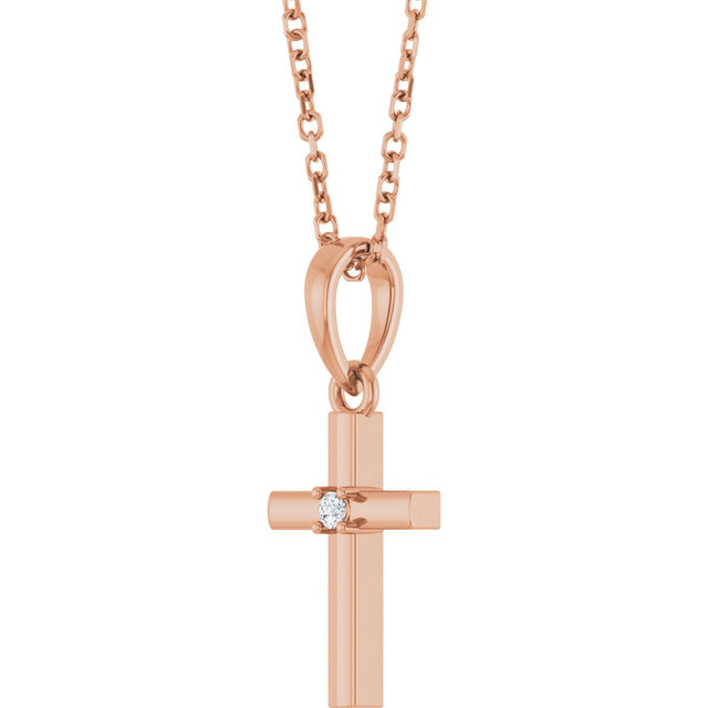 14K Gold Round Natural Diamond Cross Necklace or Pendant – up to 0.015 CTW - Rose Gold - view 5