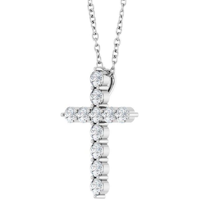 Platinum Round Natural Diamond Accented Cross Necklace or Pendant – up to 1/6 CTW - view 11