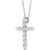14K Gold Round Lab-Grown Diamond Accented Cross Necklace or Pendant – 1.8-2.4mm Stones - White Gold - view 11