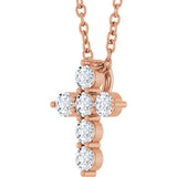 14K Gold Round Lab-Grown Diamond Accented Cross Necklace or Pendant – 1.8-2.4mm Stones - Rose Gold - view 11