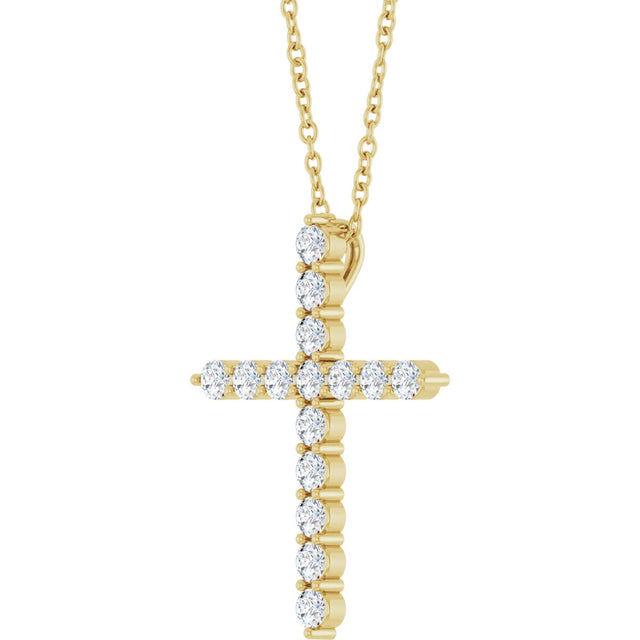14K Gold Round Lab-Grown Diamond Accented Cross Necklace or Pendant – 1.8-2.4mm Stones - Yellow Gold - view 11
