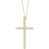 14K Gold Round Lab-Grown Diamond Accented Cross Necklace or Pendant – 1.8-2.4mm Stones - Yellow Gold - view 11
