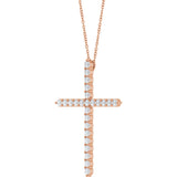 14K Gold Round Lab-Grown Diamond Accented Cross Necklace or Pendant – 1.8-2.4mm Stones - Rose Gold - view 11