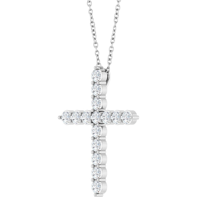 Platinum Round Natural Diamond Accented Cross Necklace or Pendant – up to 1/6 CTW - view 11