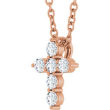 14K Gold Round Lab-Grown Diamond Accented Cross Necklace or Pendant – 1.8-2.4mm Stones - Rose Gold - view 14