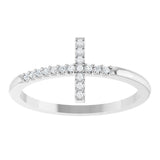 14K Gold Round Natural Diamond Sideways Cross Ring - White Gold - view 13