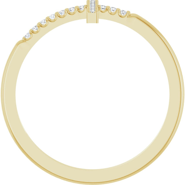 14K Gold Round Natural Diamond Sideways Cross Ring - Yellow Gold - view 12