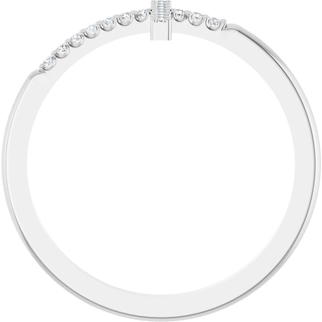 14K Gold Round Natural Diamond Sideways Cross Ring - White Gold - view 12