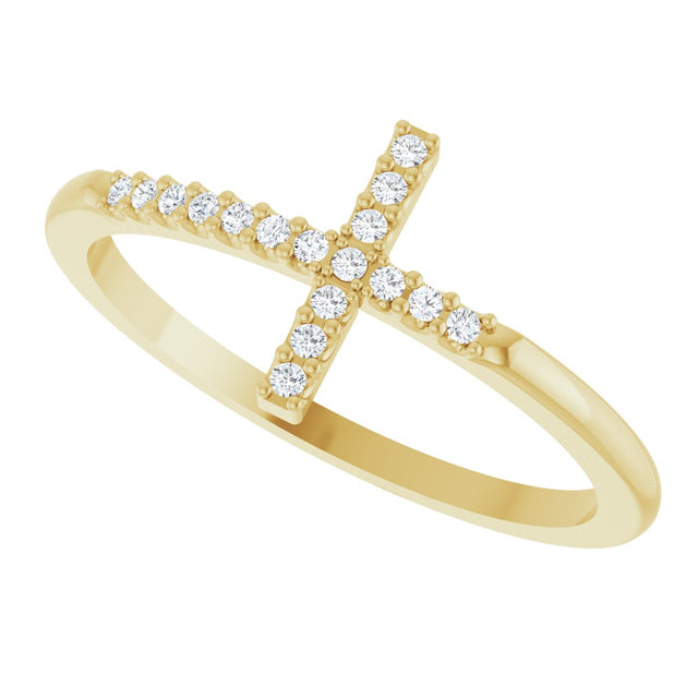 14K Gold Round Natural Diamond Sideways Cross Ring - Yellow Gold - view 15