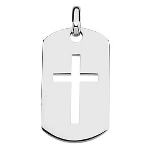 14K Gold Cross Dog Tag Pendant – 42x23.5mm - White Gold