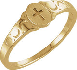 14K Gold Youth Cross Signet Ring - Yellow Gold