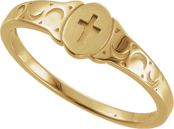 14K Gold Youth Cross Signet Ring - Yellow Gold - view 4