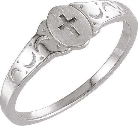14K Gold Youth Cross Signet Ring - White Gold