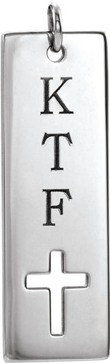 14K Gold Engravable Pierced Cross Bar Necklace or Pendant - White Gold - view 3