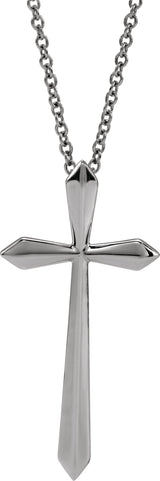14K Gold Elongated Cross Necklace or Pendant - White Gold