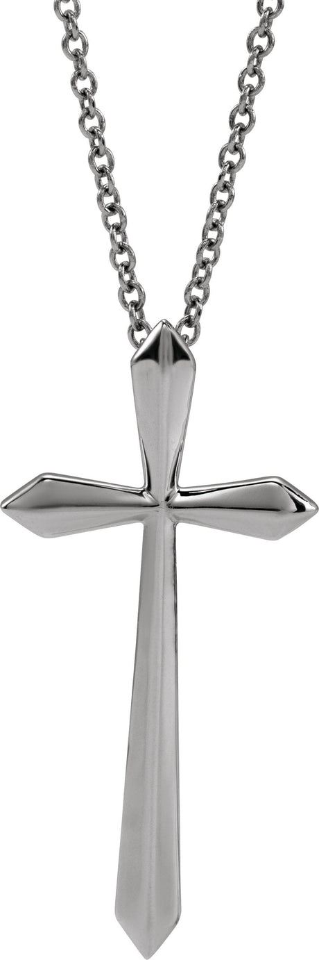 14K Gold Elongated Cross Necklace or Pendant - White Gold