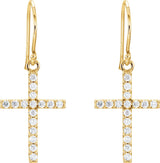 14K Gold Round Natural Diamond Cross Earrings – 1.5mm Stones - Yellow Gold - view 4