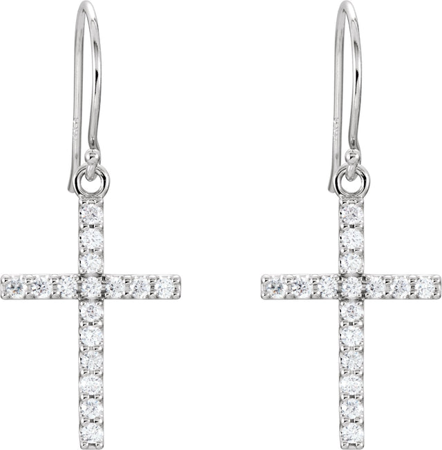 14K Gold Round Natural Diamond Cross Earrings – 1.5mm Stones - White Gold - view 4