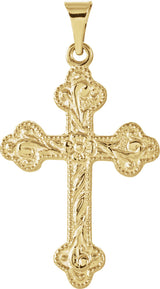 14K Gold Floral-Inspired Cross Pendant – 23.5x17mm - Yellow Gold