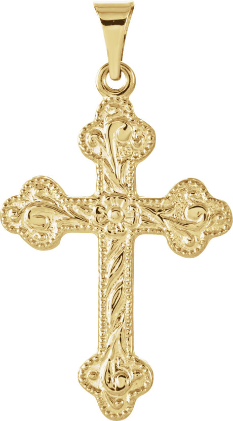 14K Gold Floral-Inspired Cross Pendant – 23.5x17mm - Yellow Gold