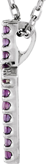14K Gold Round Natural Amethyst Petite Cross Necklace or Pendant - White Gold - view 8
