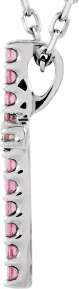 14K Gold Round Natural Pink Tourmaline Petite Cross Necklace or Pendant - White Gold - view 6