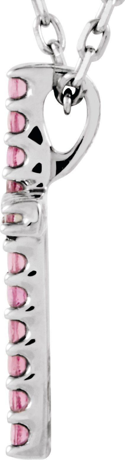 14K Gold Round Natural Pink Tourmaline Petite Cross Necklace or Pendant - White Gold - view 6