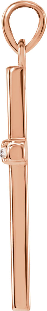 14K Gold Round Natural White Sapphire Birthstone Cross Pendant - Rose Gold - view 6