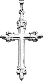 14K Gold Fleur-de-Lis Cross Pendant - White Gold