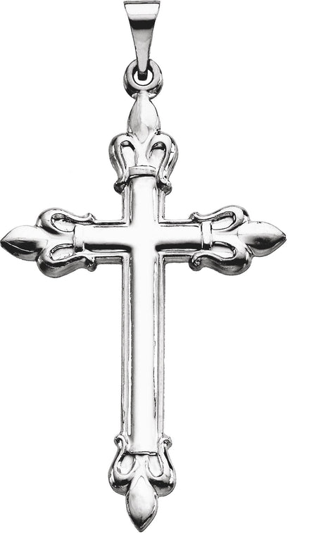 14K Gold Fleur-de-Lis Cross Pendant - White Gold