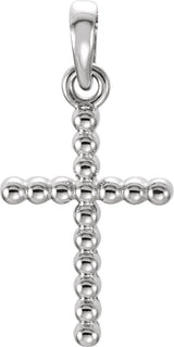14K Gold Beaded Cross Necklace or Pendant - White Gold