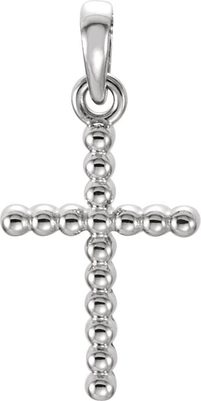 14K Gold Beaded Cross Necklace or Pendant - White Gold