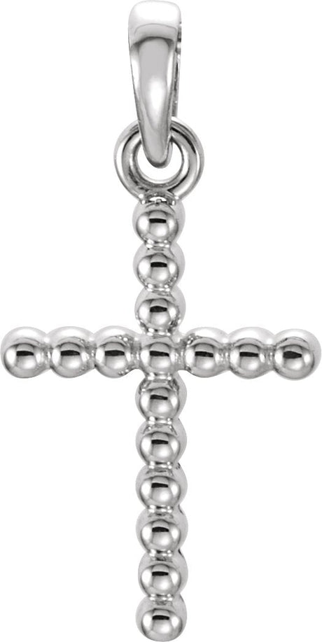 14K Gold Beaded Cross Necklace or Pendant - White Gold