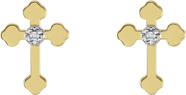14K Gold Round Natural Diamond Cross Earrings - Two-Tone - view 4