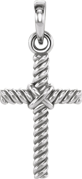 14K Gold Rope Cross Pendant - White Gold