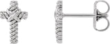 14K Gold Rope Cross Earrings - White Gold