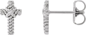 14K Gold Rope Cross Earrings - White Gold