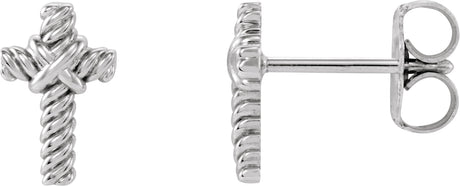 14K Gold Rope Cross Earrings - White Gold